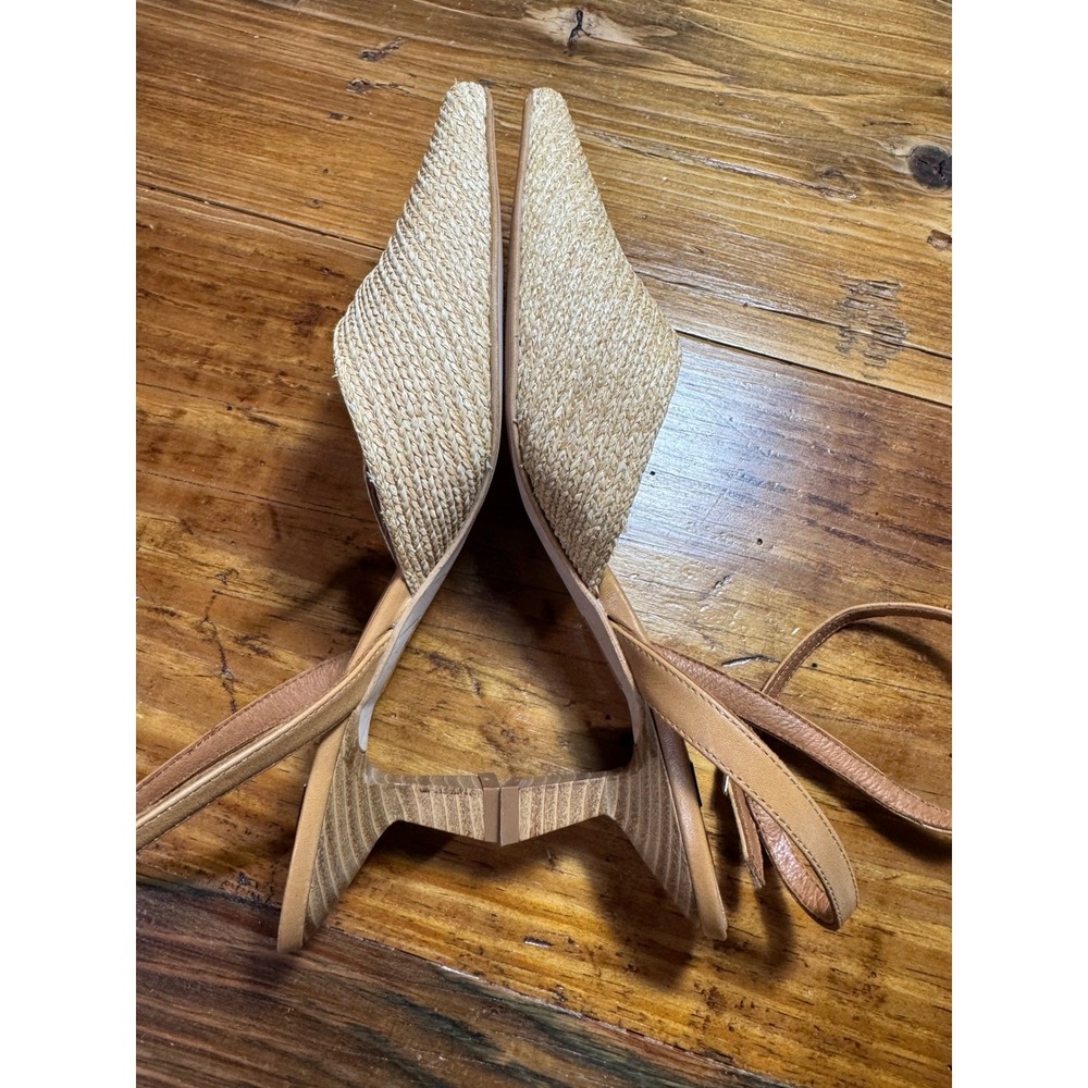 ANGEL ALARCON Helen Raffia Woven Slingback Heels Tan Leather Ankle Strap Size 39 - Picture 15 of 16